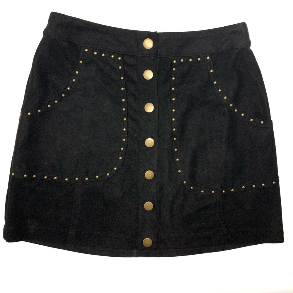 Cotton Candy Black Faux Suede Snap Front Mini Skirt